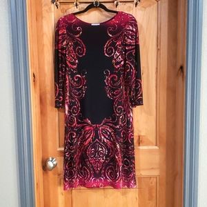 LONDON TIMES 3/4 sleeve magenta multicolor dress